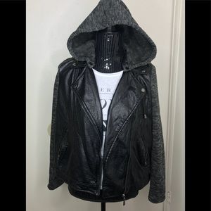 J2 Junior Knit sleeve faux-leather jacket